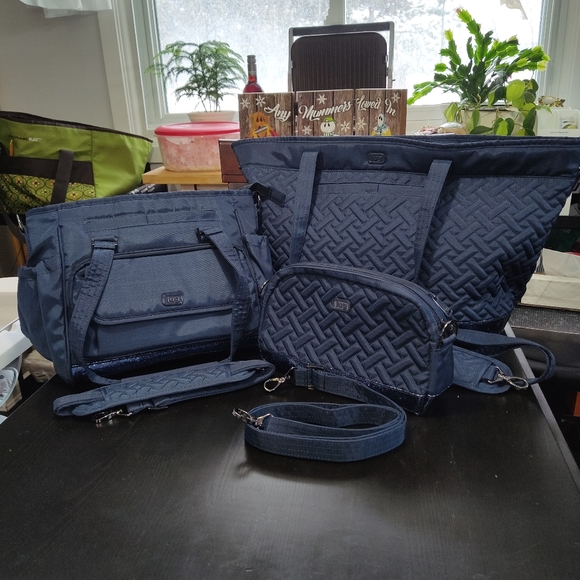 lug Handbags - lug three piece set in brushed navy: Avion, Promenade, Punter